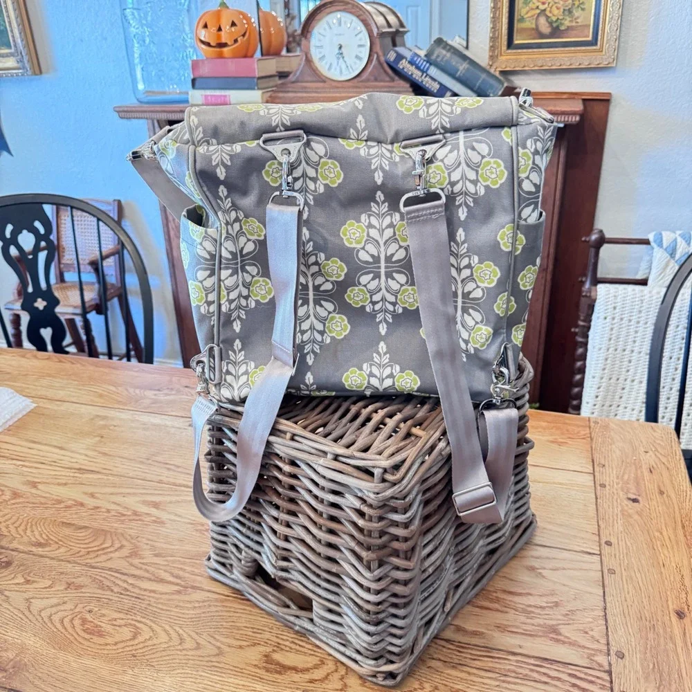 Petunia Pickle Bottom Boxy Backpack Diaper Bag Grey Lime Green Floral Glazed